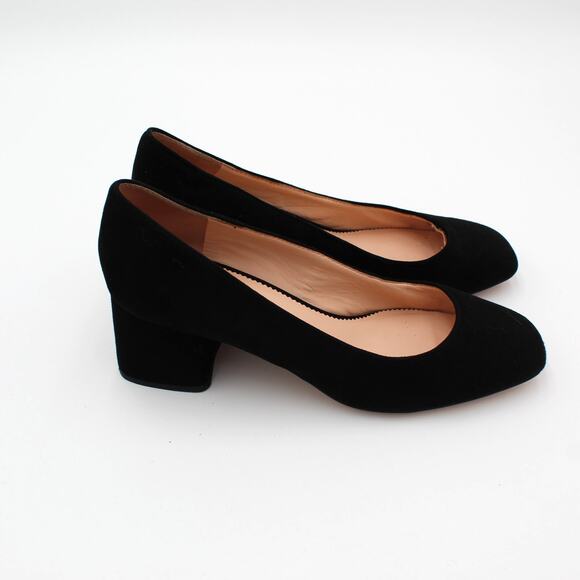 J Crew Pump Womens 8.5 Black Suede Block Heel Classic Holiday Career Minimalist - Picture 1 of 10